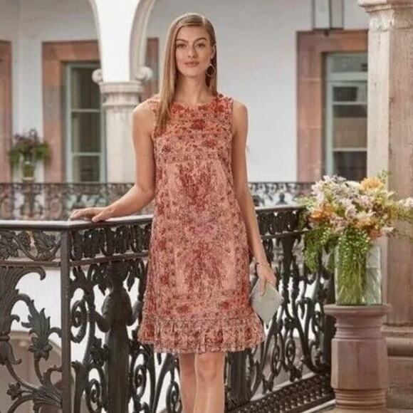 SUNDANCE Floral Glory Sequin Dress 20s Formal Flapper Ruffle Romantic Party XS - Picture 1 of 16